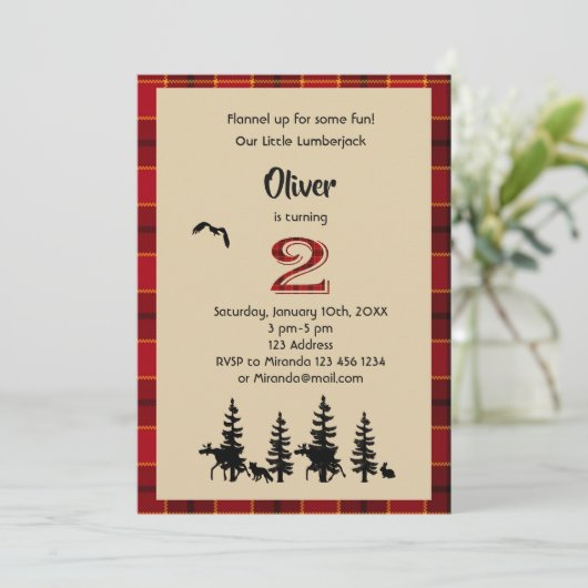 Lumberjack 2e verjaardag kaart (Staand voorkant)