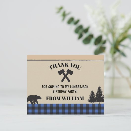 Lumberjack Axe Check Verjaardagsfeest Dank u kaart (Staand voorkant)