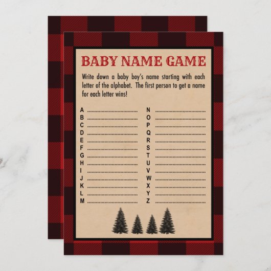 Lumberjack Baby Naam Douche Game Rood Plaid Programmakaart (Voorkant / Achterkant)