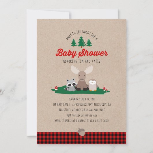 Lumberjack Baby shower bosdieren rustiek Kaart (Voorkant)
