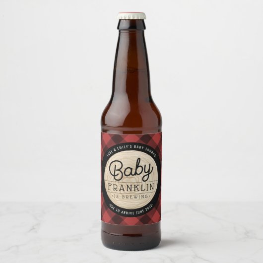 Lumberjack Baby shower Buffalo Check Beer Fles L Bier Etiket (Voorkant)