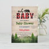 Lumberjack baby shower feestuitnodiging kaart (Staand voorkant)