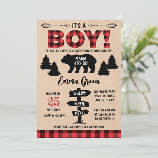 Lumberjack Baby shower Kaart (Staand voorkant)