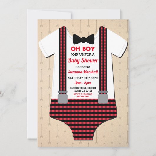 Lumberjack Baby shower Oh Boy Red Check Kaart (Voorkant)