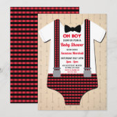 Lumberjack Baby shower Oh Boy Red Check Kaart (Voorkant / Achterkant)
