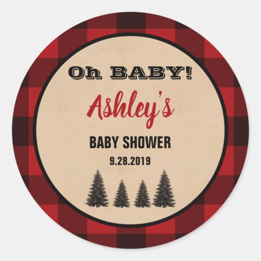 Lumberjack Baby shower Round Favor Stickers Pset (Voorkant)