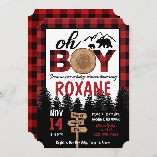Lumberjack Baby shower uitnodigen Kaart (Voorkant / Achterkant)