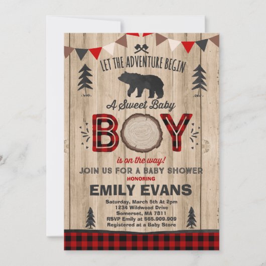 Lumberjack Baby shower Uitnodiging Lumberjack Part (Voorkant)