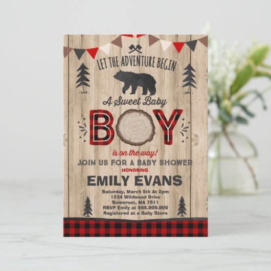 Lumberjack Baby shower Uitnodiging Lumberjack Part (Staand voorkant)