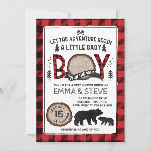 Lumberjack Baby shower Uitnodiging Lumberjack Part (Voorkant)