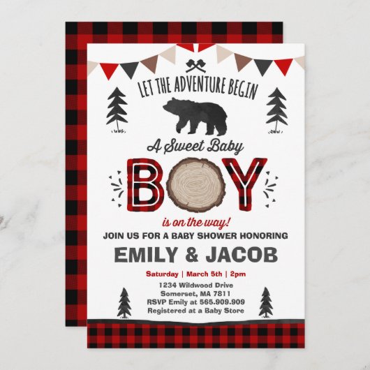 Lumberjack Baby shower Uitnodiging Lumberjack Part (Voorkant / Achterkant)