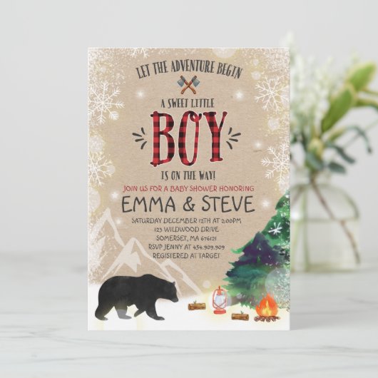 Lumberjack Baby shower Uitnodiging Lumberjack Part (Staand voorkant)