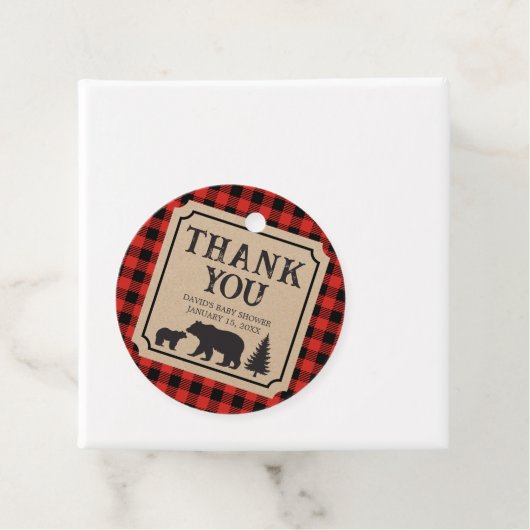 Lumberjack Bear Baby Shower Bedankjes Labels (In situ)
