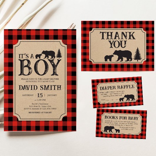 Lumberjack Bear Baby Shower  Kaart