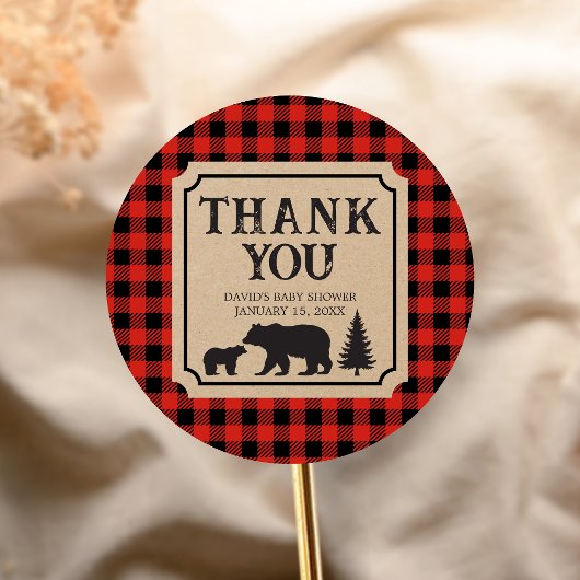 Lumberjack Bear Baby Shower Ronde Sticker