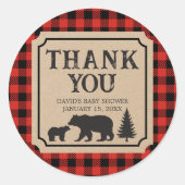 Lumberjack Bear Baby Shower Ronde Sticker (Voorkant)