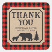Lumberjack Bear Baby Shower Vierkante Sticker (Voorkant)