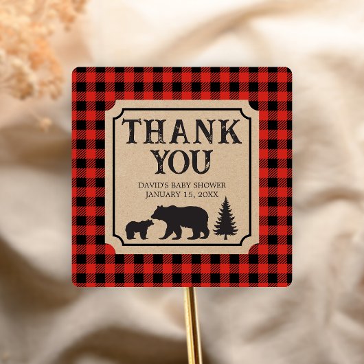 Lumberjack Bear Baby Shower Vierkante Sticker