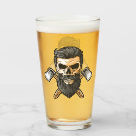 Lumberjack Bearded Skull Crossed Axes Beer Glas