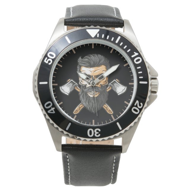 Lumberjack Bearded Skull Crossed Axes Horloge (Voorkant)