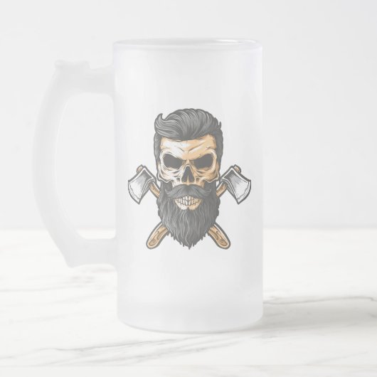 Lumberjack Bearded Skull Crossed Axes Matglas Bierpul (Links)