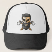 Lumberjack Bearded Skull Crossed Axes Trucker Pet (Voorkant)