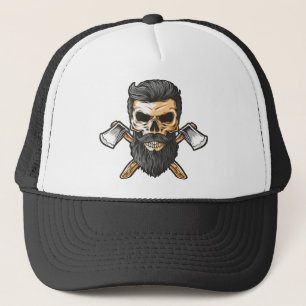 Lumberjack Bearded Skull Crossed Axes Trucker Pet