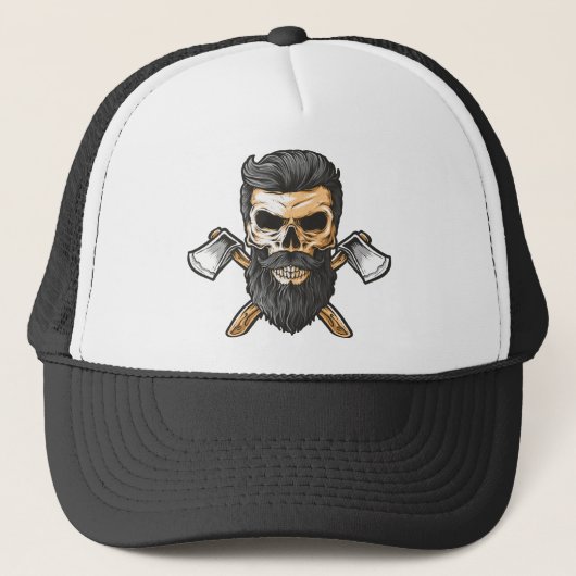 Lumberjack Bearded Skull Crossed Axes Trucker Pet (Voorkant)