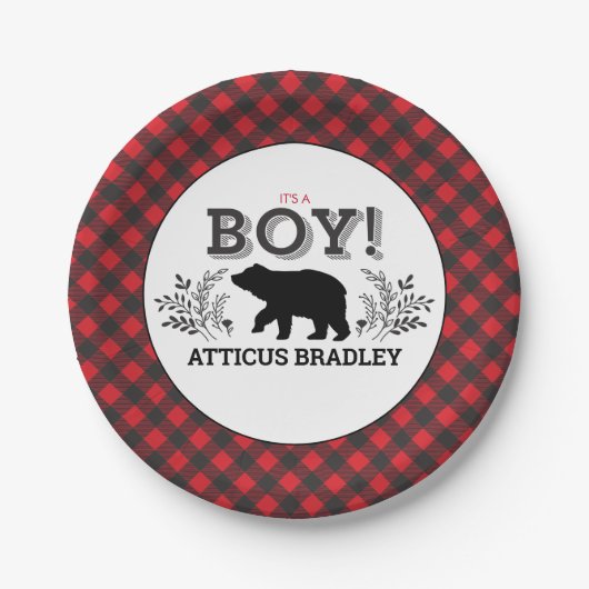 Lumberjack Beer Baby Boy Shower Bord (Voorkant)