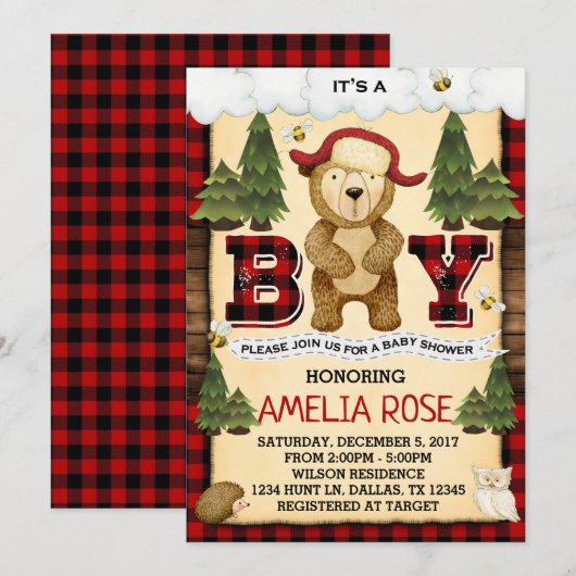 Lumberjack Beer Baby shower Uitnodiging (Voorkant / Achterkant)
