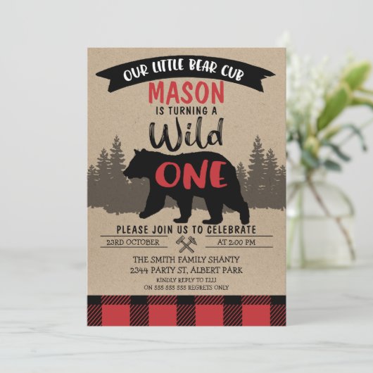 Lumberjack Beer Cub Wild Uitnodiging één dag (Staand voorkant)