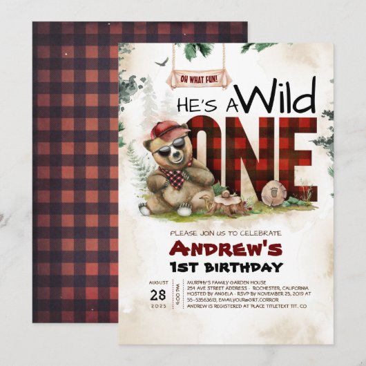 Lumberjack Beer Eerste Verjaardagsfeestuitnodiging Kaart (Voorkant / Achterkant)