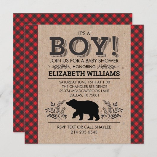 Lumberjack beer Flannel Rustic Boy Baby shower Inv Kaart (Voorkant / Achterkant)