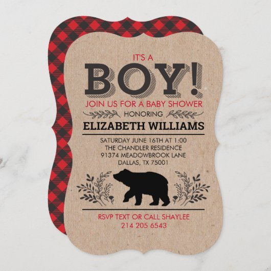 Lumberjack beer Flannel Rustic Boy Baby shower Inv Kaart (Voorkant / Achterkant)