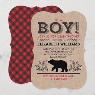 Lumberjack beer Flannel Rustic Boy Baby shower Inv Kaart