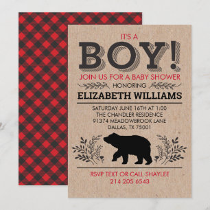 Lumberjack beer Flannel Rustic Boy Baby shower Kaart