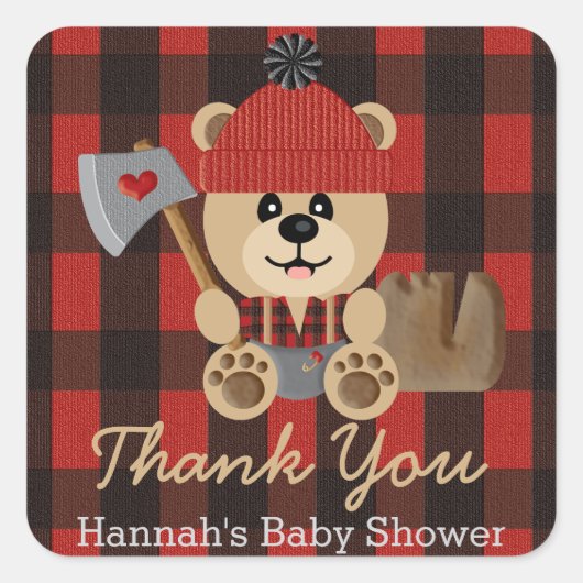 Lumberjack Beer in Luiers Baby shower Dank u Vierkante Sticker (Voorkant)