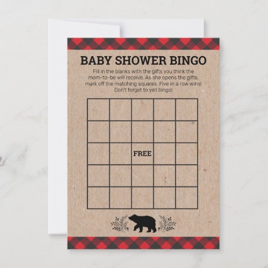 Lumberjack Beer Kraft Baby shower Bingo Kaart (Voorkant)