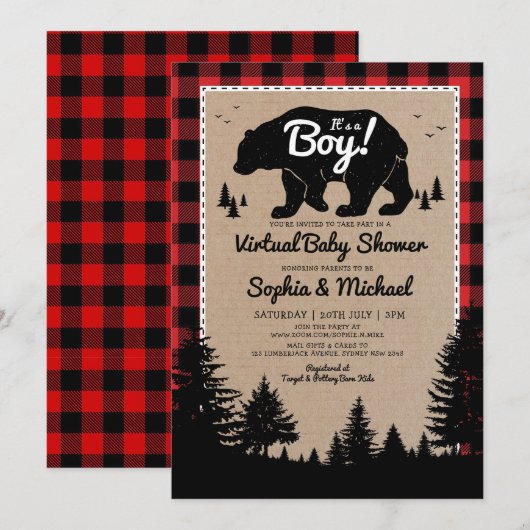 Lumberjack Beer Lange afstand Virtual Baby shower Kaart (Voorkant / Achterkant)