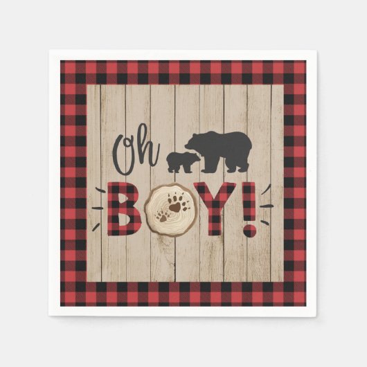Lumberjack Beer Rood Zwart Plaid Baby shower Boy Servet (Voorkant)