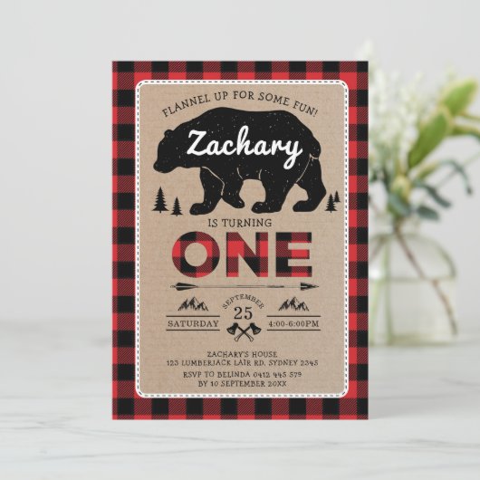 Lumberjack Beer Tartan 1e Verjaardag Woodland Part Kaart (Staand voorkant)