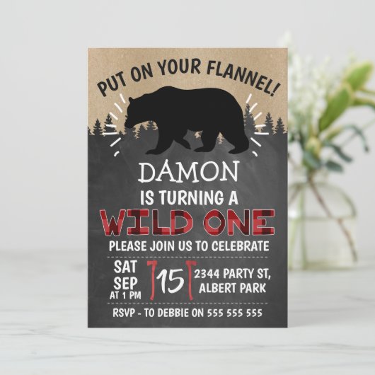 Lumberjack Beer Wild Eén 1e verjaardag uitnodiging (Staand voorkant)