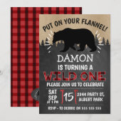 Lumberjack Beer Wild Eén 1e verjaardag uitnodiging (Voorkant / Achterkant)