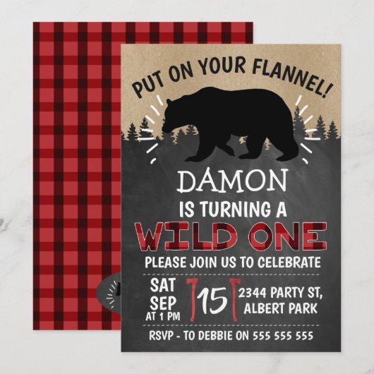 Lumberjack Beer Wild Eén 1e verjaardag uitnodiging (Voorkant / Achterkant)