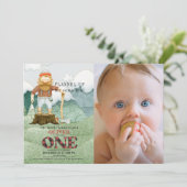 Lumberjack bergen 1e verjaardag foto kaart (Staand voorkant)