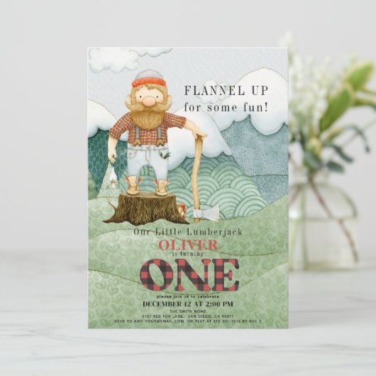 Lumberjack bergen Buffalo Plaid 1e Verjaardag Kaart (Staand voorkant)