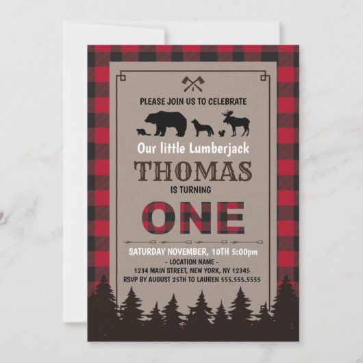 Lumberjack birthday invitation flannel kaart (Voorkant)