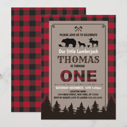 Lumberjack birthday invitation flannel kaart (Voorkant / Achterkant)
