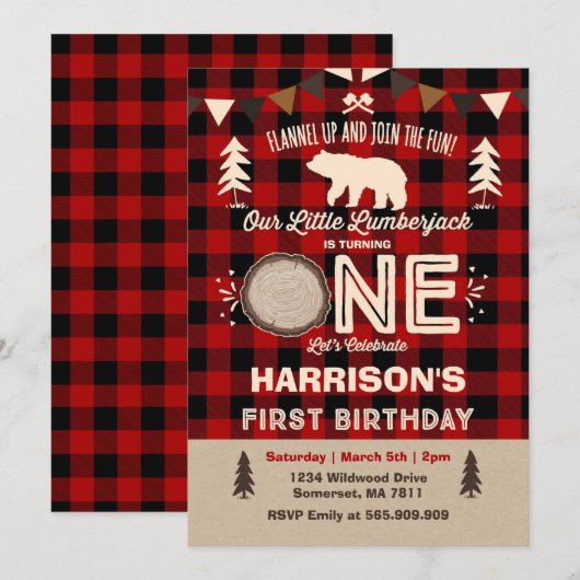 Lumberjack Birthday Invitation Lumberjack Party Kaart (Voorkant / Achterkant)