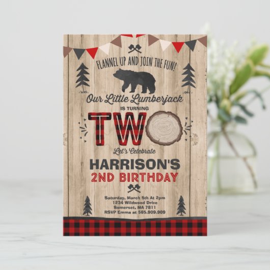 Lumberjack Birthday Invitation Lumberjack Party Kaart (Staand voorkant)